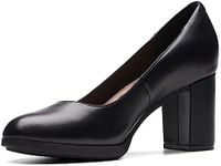 Clarks Women's Bayla Skip Pump, Black Leather, 9