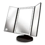 Beautyworks Backlit Makeup Vanity Mirror 36 LED Lights Touch-Screen Light Control, Tri-Fold 1/2/3X Magnification, Portable High-Definition Cosmetic Magnifying Personal Makeup Mirrors (Midnight Black)