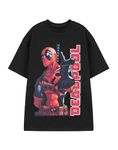 Marvel Deadpool Mens Black Short Sleeve Graphic Tee | Point Deadpool Print T-Shirt Comics Short Sleeve Top | Deadpool Logo Shirt for Men - Comic Book Superhero Apparel Gift for Fans