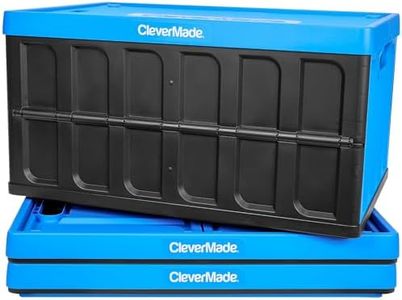 CleverMade Collapsible Storage Bin (With Lid), Neptune Blue, 3PK - 62L (16 Gal) Folding Plastic Stackable Utility Crates, Holds 100lbs Per Bin - Solid Wall CleverCrate for Organizing, Storage, Moving