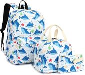 Boys Backpack for School, Kids Elementary School Bag Teens Middle Bookbag Set with Lunch Box Pencil Case (Shark)