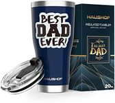 HAUSHOF Dad GiftsTumbler, Dad Birthday Gifts from Daughter, Son, Wife, 20oz Stainless Steel Tumbler Dad Gifts for Father, Men, Husband-Best Dad Ever, Dark Blue