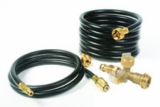 Camco Propane Brass 4 Port Tee- Comes with 5ft and 12ft Hoses, Allows for Connection Between Auxiliary Propane Cylinder and Propane Appliances (59123), Black