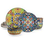 vancasso 12 Pieces Dinnerware Sets, Plates and Bowls Set, Porcelain Dishes Set for 4, Microwave and Dishwasher Safe, Scratch Resistant, Bohemian Style Dining Ware Service for 4, Series SIMI