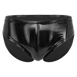 CHICTRY Men's Shiny Metallic Bikini Briefs U Convex Pouch Panties G-String Thongs Trunks Underwear Black A 3XL