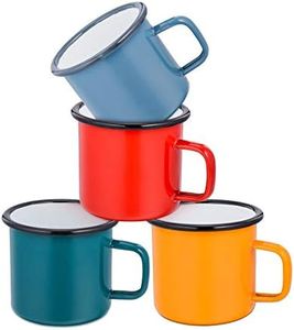 E-far Coffee Mug, 12 Ounce Enamel Coffee Tea Camping Cup Mugs, Red/Yellow/Blue/Green, Healthy & Bright Colors - Set of 4