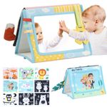 Susimond Tummy Time Floor Mirror, High Contrast Black and White Mirror Toys with Crinkle Cloth Books and Picture Frame, Activity Development Floor Toys