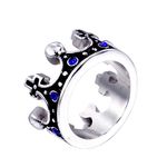 OAKKY Men Retro Domineering Imperial King Crown Knight Ring Stainless Steel Cross and Crown Biker Punk Band, Silver with Blue Gemstone Size Z