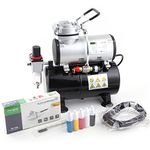 Timbertech Airbrush Compressor Kit AS-186K Professional Airbrushing System Kit with Airbrush Gun AG130, 5 Primary Opaque Colors Acrylic Paint, Airbrush Hose, Airbrush Holder for Artist (110-120V)