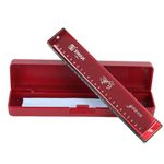 Swan 24 Holes Harmonica C Key Mouth Organ Tremolo Polyphony Harmonicas for Beginner Adult with Hard Case and Cleaning Cloth（SW24 red