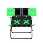 SQUEEZE master Large Dual Chamber Compost Bin Tumbler Outdoor Garden- Easy Rotating- Sturdy Steel Frame-Fast Composting (Green, 2 × 18.5 Gallon)