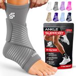 Sleeve Stars Ankle Brace for Women & Men, Ankle Wrap for Sprained Ankle, Compression Sleeve for Plantar Fasciitis Relief, Easy Customizable Support: w/Removable Strap (Single/L:12"-13"/Gray)