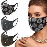 UOUDIO Rhinestone Crystal Face Mask， Masquerade Fashion Bling Mask for Women，Reusable, Colorful Silver Golden, 3 Count (Pack of 1)