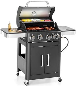 Sophia & William 4-Burner Gas BBQ Grill with Side Burner & Porcelain-Enameled Cast Iron Grates, Outdoor Cooking Propane Grills 46,700BTU Cabinet Style Garden Barbecue Grill, Black