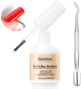 Beetles Nail Glue Remover Glue 20ml for False Nails, Press on Nails Glue Remover for Fake Nail Tips Acrylic Nail Adhesive Remover with Cuticle Pusher, Not for Uv Gel Glue or Gel Polish