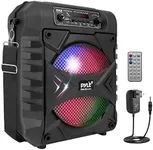 Pyle Portable Bluetooth PA Speaker System, 300W Rechargeable Outdoor Bluetooth Speaker Portable PA System w/ 8” Subwoofer, AUX, Microphone in, Party Lights, MP3/USB, Radio, Remote