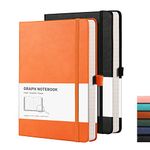 RETTACY Graph Paper Notebook A5 2 Pack - 384 Pages Squared Notebook with 100gsm Graph Paper, Pen Holder, Inner Pocket, for Office School Work Women Men Work 14.5 x 21cm - Black Orange