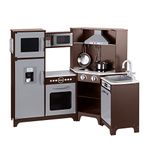 Amazon Basics Kids’ Corner Wooden Kitchen Playset with Interactive Doors, Knobs and Lights, Espresso/Grey, 99 x 71 x 89 cm