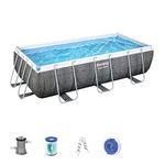 Bestway 56721 | Power Steel Rectangular Above Ground Swimming Pool, 404 x 201 x 100 cm, Filter Pump and Chemconnect Dispenser Included, Grey Rattan Effect