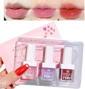 Skynest 3 colores espejo agua brillo de labios esmalte de labios vidrio transparente aceite de labios impermeable hidratante líquido lápiz labial maquillaje cosmético (#1)