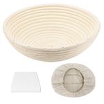 Clheatky Natural Rattan Proofing Basket with Linen Lining & Scraper - 23cm x 8.5cm Round, Perfect for Artisan Bread Baking, Dough Rising, and Sourdough Proofing