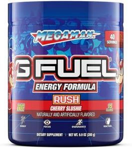 G Fuel Mega Man Rush Energy Powder, Sugar Free, Clean Caffeine Focus Supplement, Water Mix, Cherry Slushie Flavor, Focus Amino, Vitamin + Antioxidents Blend - 9.9 oz (40 Servings)