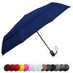 ﻿EEZ-Y Travel Umbrellas for Rain - Wind Resistant w/Open Close Button - Navy Blue