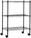 Amazon Basics 3-Shelf Adjustable, Heavy Duty Storage Shelving Unit on 2'' Wheel Casters, Metal Organizer Wire Rack, Black (23.2L x 13.4W x 32.75H)