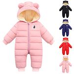 Haokaini Unisex Baby Snowsuit Hooded Jumpsuit Winter Coat Long Sleeve Romper Clothes Thick Jacket Outwear for Toddler Boy Girl Pink