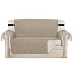 H.VERSAILTEX Reversible Loveseat Cover Furniture Protector Anti-Slip Water Resistant 2" Elastic Straps Couch Covers Pets Kids Fit Sitting Width Up to 54"(Oversized Loveseat: 75" x 98", Khaki/Beige)