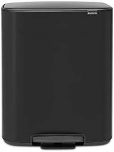 Brabantia Bo Pedal Bin - 60L Inner Bucket (Matt Black) Large Waste Kitchen Bin - Soft Closing Lid