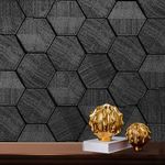 Self Adhesive Black Peel and Stick Wallpaper 3D Hexagon Geometric Embossed Contact Paper Removable Easy Peel Off Wallpaper Textured Wall Paper for Cabinet Bedroom, 15.7" X 118"