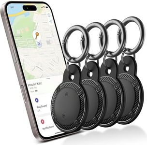 4-Pack Smart Tracker Tags with Keychain Holder, Key Finder Luggage Trackers Works with Apple Find My(iOS Only), IP67 Waterproof, Replaceable Battery, Item Locator for Keys, Luggage, Backpacks-Black
