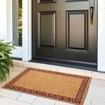 Encasa XO Coir Door Mats for Home Entrance | (75x45 cm), Greek Key Natural | Thick Anti-Slip Doormat with PVC Back | Ideal for Indoor, Outdoor, Patio, and Office | Durable and Easy to Clean