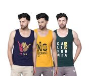 Designer Men Vest Versatile Cotton Sando/Baniyan/Ganji for Boys - Perfect for Gym Workouts, Vacations, and Beaches (in, Alpha, 2XL, Regular, California Bottle Green, Mustard, Navy Blue Relax)