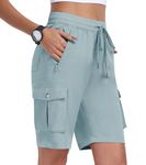 MoFiz Hiking Cargo Short for Women Quick Dry Breathable Outdoor Camping 10" Active Short Grey Blue,2XL