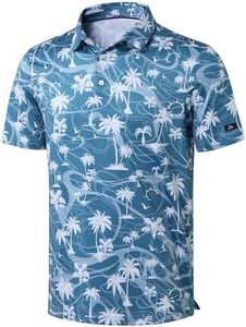 Obla Mens Golf Polo Shirts Short Sleeve Dry Fit Casual Print Collared Golf Shirts Wicking for Men(Blue Coconut Beach_XL)