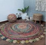 K.G.N. Handmade Round Shape Braided Jute & Cotton Chindi Ruge Round Carpet for Bedroom Living Room Dining Room and Home Decor (Multiclour 2 x 2) feet