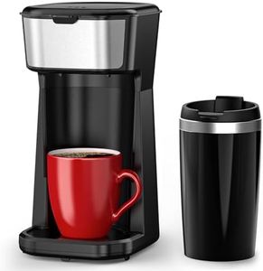 Personal Single Serve Coffee Maker - Quick Brew with Grounds, Coffee Pads(Not K-Cups), and Tea Bags, Includes 14oz Travel Mug, One-Touch Operation