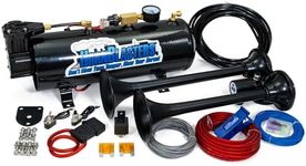 HornBlasters 12V 2-Chime 3-Liter Air Horn Kit with 110 PSI 3-Liter Air Source Unit & 2-Chime Stealth Black Air Horn for Cars & Trucks