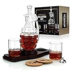 Grenade Whisky Decanter with 2 Whisky Glasses Set (New-tech Super Lightweight) and Wood Base-for Liquor, Scotch, Bourbon, Vodka, Wine, Brandy, Limited Edition Gifts for Men-1000ml