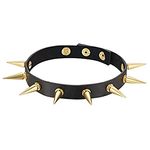 Flongo Gothic Black Leather Spiked Rivet Necklace Neckband, Womens Mens Spike Studded Punk Rock Adjustable Choker Collar