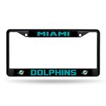 Rico Industries NFL Football Miami Dolphins Black Chrome Frame with Printed Inserts 12" x 6" Car/Truck Auto Accessory