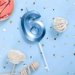 Juzfun® Number Candles 6 Birthday Cake Topper | Sixth Year Wedding Anniversary Party Cake Decoration | Metallic Blue Colour (Size : Width 5 x Height 7 CM)