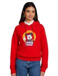 Amazon Brand - Symbol Women's Official Disney Cotton Blend Hooded Sweatshirt SS23-D-SYM-WSWT-201_Bright RED_L