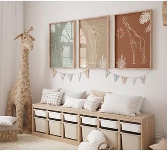 Safari Nursery Wall Art Pictures Baby Animal Canvas Wall Decor Boho Jungle Wall Art Kids Minimalist Poster Elephant Giraffe Lion Prints Nursery Safari Artwork for Bedroom 12x16 Inch Unframed Set of 3