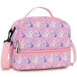 Lunch Bag for Girls, Insulated Lunch Box Cute Thermal Lunch Tote Bag with Dual Compartment and Removable Shoulder Strap,Pink Unicorn VONXURY