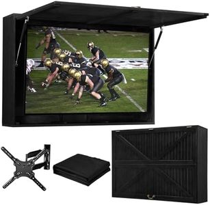 janiry Outdoor TV Enclosure, Solid Wood Outdoor TV Cabinet with 600D Waterproof Cover, Wood Outdoor Television Hard Cover & Up-Flip Door, Weatherproof Outdoor TV Case with TV Wall Mount Bracket,Black