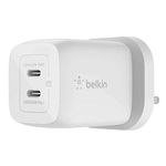 Belkin 65W Dual USB Type C Wall Charger, Fast Charging Power Delivery 3.0 with GaN Technology, USB Plug fast charger for iPhone 15, 14, 13, iPad, MacBook, Samsung Galaxy S24, Pixel and more - White