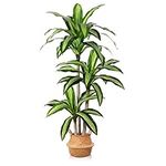 Ferrgoal Artificial Plants, 5 Ft Dracaena Tree Faux Plants Indoor Outdoor Decor Fake Tree with Woven Seagrass Basket Plants for Home Decor Office Living Room Porch Patio Perfect Housewarming Gift